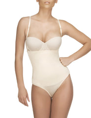 Beige vedette 210 nadine strapless bodysuit with thin adjustable straps and smooth seamless body shaper design