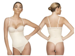 Beige vedette 211 nadine strapless bodysuit thong in nude with thin straps and smooth seamless body shaper design