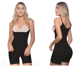 Black vedette 3132 seamless body shaper with light beige underwire bra insert and scalloped hemline zipper closure