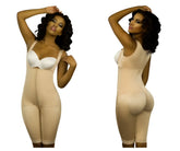 Beige nude vedette 350 marcelle high back full body shaper with front zipper and lace trim at hem