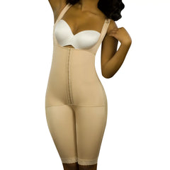 Beige vedette 350 marcelle high back full body shaper with front zipper and lace trim at the waistband