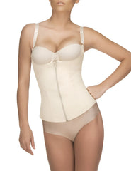 Beige vedette 400 felice underbust corset with underwire adjustable straps and front zipper in nude color