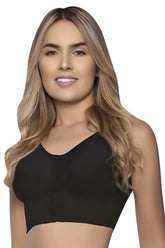 Vedette 5083 back-support brassiere in black seamless underwire-free soft stretch fabric with front button closure