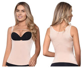 Vedette 5086 firm control tank-top in nude with beige and black seamless body shaper and supportive bra insert