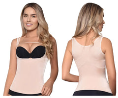 Vedette 5086 firm control tank-top in nude with beige and black seamless body shaper and supportive bra insert