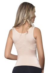 Beige sleeveless firm control tank top vedette 5086 with subtle mesh paneling and rounded neckline in nude color