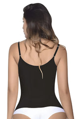Black vedette 5087 firm control tank-top bodysuit showing center back zipper detail on the back side
