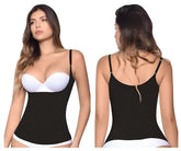Black and white vedette 5087 firm control tank-top shapewear bodysuit with thin straps and built-in bra cup