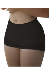 Black vedette 5092 high waisted butt lifter shaper short with scalloped lace trim showing the back side