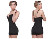 Black vedette 917 abella shaping skirt bodysuit with thin spaghetti straps and fitted seamless bodycon silhouette