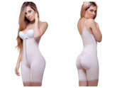 Beige vedette 945 jiselle mid thigh full body shaper with front zipper and thin shoulder straps in nude color