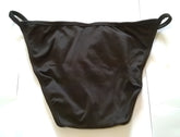 Black satin-like briefs with elastic waistband and leg openings from vizeau strapwork bikini swimwear black size s