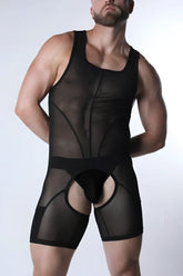Black sheer mesh bodysuit VOID mesh body suit with reinforced fabric panels and cutout design