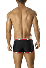 Black vuthy plaid contrast waistband and leg trim square cut trunk swimwear with red and white plaid trim size XL
