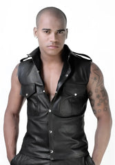 Black leather perforated vest with silver-toned buttons sleeveless muscle shirt whip it sn7 size m