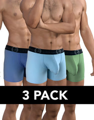 WildmanT three-pack big boy pouch cotton boxer briefs in blue light blue and green with black elastic waistbands