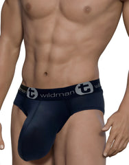Navy blue wildman brand jockstrap with textured fabric and elastic waistband featuring the logo in wildmant 3-pack