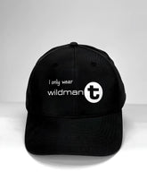 Black WildmanT ball cap with white embroidered I only wear WildmanT text and circular t logo on front
