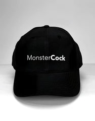 Wildmant ball cap black cotton baseball hat with white embroidered monstercock text on front panel
