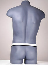Gray mannequin torso wearing a white and black striped waistband of wildmant the ball lifter protruder 2 product