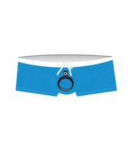 Wildmant banned swim square cut trunks in teal with a white waistband and black ball lifter cock ring detail