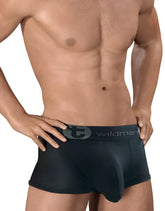 Black mesh textured wildmant big boy pouch boxer brief with gray elastic waistband and wildman logo