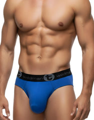 Blue wildman big boy pouch briefs in dark blue with black elastic waistband featuring wildman logo
