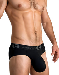Black wildman big boy pouch cotton briefs for men with snug fit and elastic waistband in black color