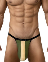 WildmanT big boy pouch cotton micro thong in olive green and tan showing the back side of the men’s underwear