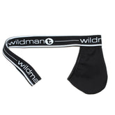 Black wildman t big boy strapless jock briefs with white lettering and trim in a front pouch design