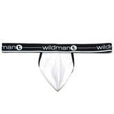 White WildmanT big boy pouch strapless jock briefs with black elastic waistband and white logo lettering
