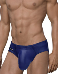 Wildmant big boy pouch swim brief navy in royal blue glossy finish with sleek form-fitting design and mickman logo waistband