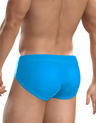 WildmanT big boy pouch swim brief in teal blue with bright blue smooth form fitting swim trunks design