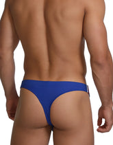 Wildmant big boy pouch swim brief thong royal blue with a white and red striped tab on the right side