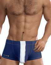 Wildmant big boy pouch swim square cut athletic briefs in royal blue and white with a bold vertical stripe and reinforced stitching