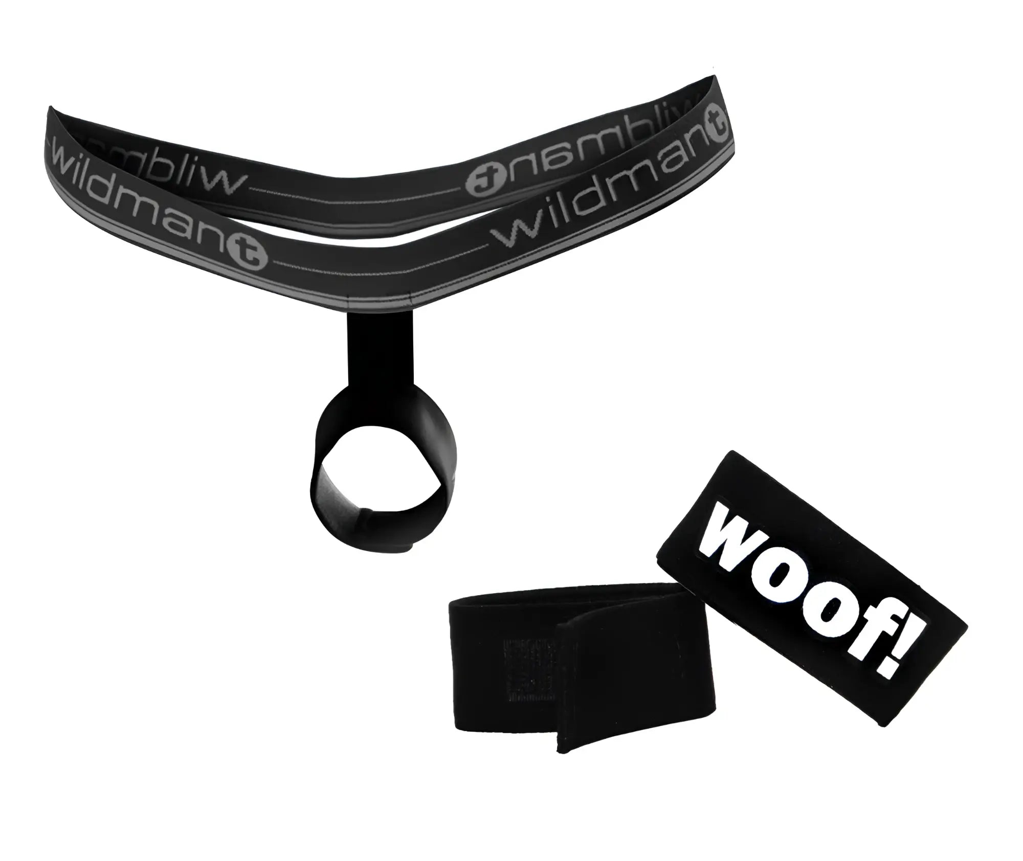 Black wildman brand dog leash with woof patch in wildmant bundle featuring ball lifter protruder and woof ring