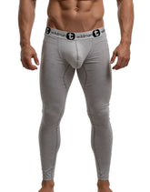 Wildmant cotton big boy pouch long johns gray form-fitting athletic leggings with black and white branded waistband