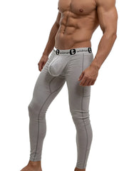 Gray form-fitting cotton wildmant big boy pouch underwear long johns with supportive pouch and black waistband branding