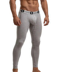 Gray wildman brand compression tights with white waistband and black logo branding for wildmant cotton big boy pouch long johns