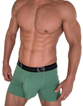 Green wildmanT cotton monster cock 5 inch inseam boxer briefs with black elastic waistband and wildman logo