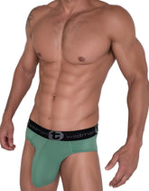 Wildmant cotton monster cock brief green with black elastic waistband featuring wildman logo and stylized t emblem