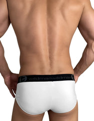 Wildmant cotton monster cock brief white men’s briefs with black elastic waistband featuring wildman logo