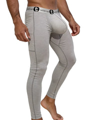 Gray heathered cotton wildman t boxer briefs with black logo trim featuring monster cock pouch long johns design
