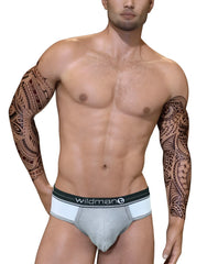 WildmanT duo big boy pouch brief black in gray with black elastic waistband featuring wildman logo