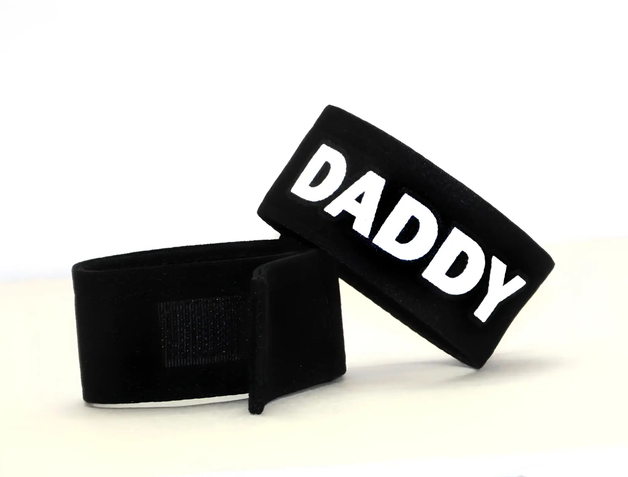 Wildmant fetish max cock-ring-daddy black velour wristband with bold white daddy lettering for fetish wear