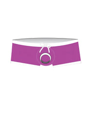 Purple wildmanT jersey swim trunks with white trim and central circular ring detail for swimming and beachwear