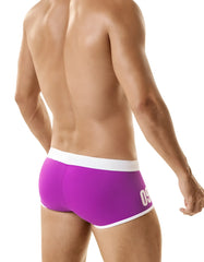 Wildmant jersey swim trunks purple with white trim and 09 logo on the side designed with cock ring for swimwear use