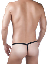 Black wildmant mesh micro thong with big boy pouch featuring a thin smooth elastic band visible from back side