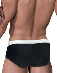 Wildmant moby big boy pouch swim black swim trunks with white waistband and contrasting stitching for beachwear
