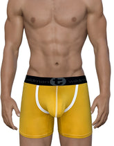 Yellow wildman modal big boy pouch boxer briefs with white trim and black waistband featuring wildman logo